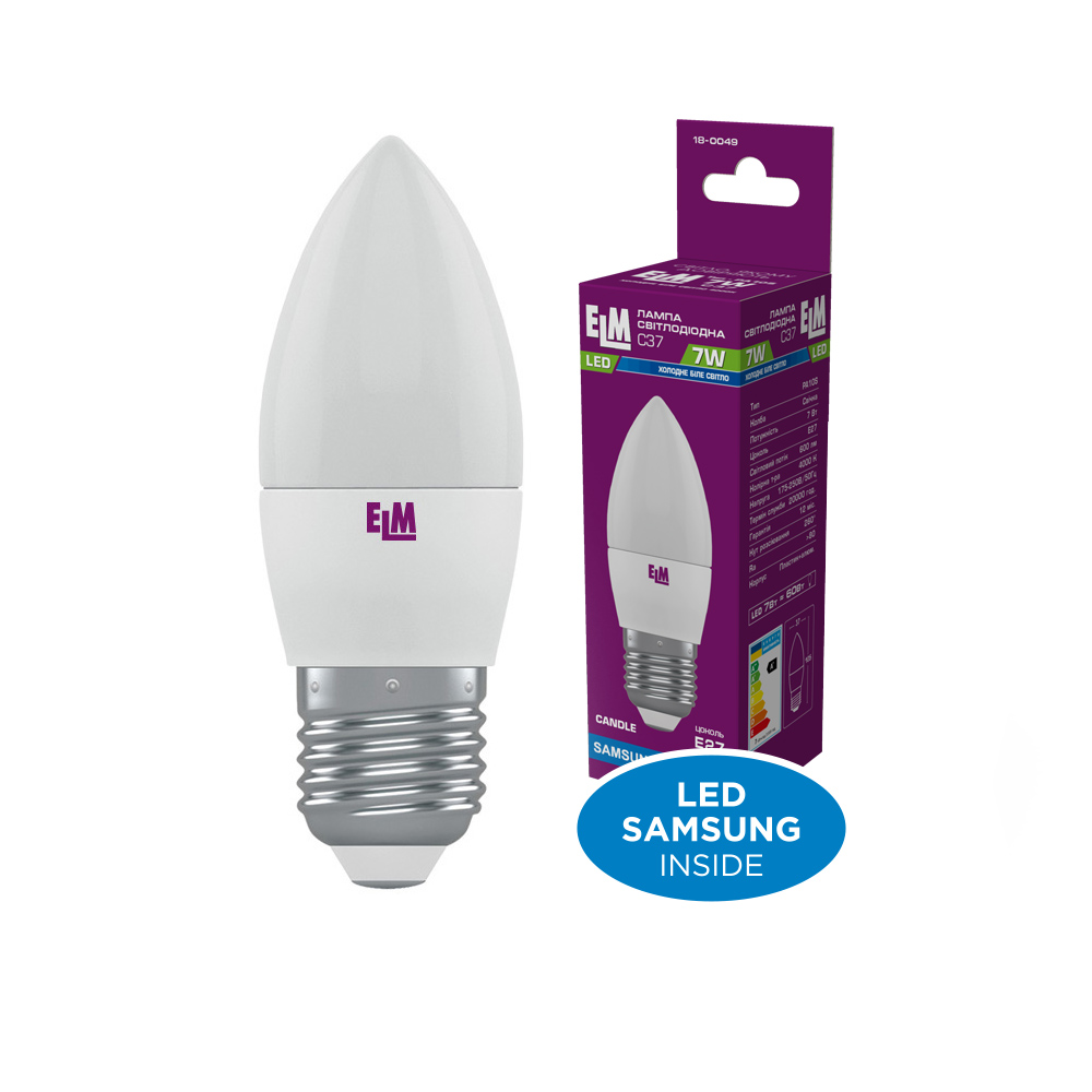 Лампа світлодіодна свічка ELM C37 7W PA10S E27 4000K